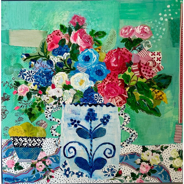 This happy little floral bouquet with nostalgic summertime vibes. A colorful and whimsical collage painting by South...