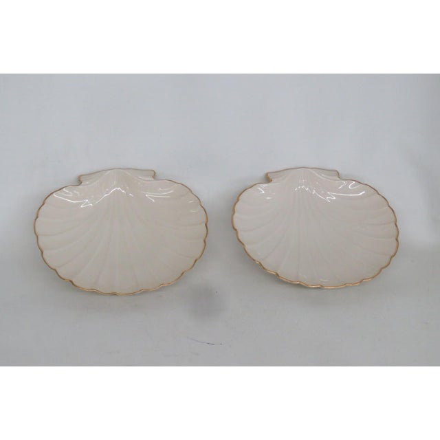 Late 20th Century Late 20th Century Lenox Aegean Shell Shaped Ivory Porcelain Dishes 2 Pair With 24k Gold Trim For Sale - Image 5 of 11