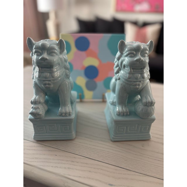 Pale Blue Chinoiserie Foo Dogs- A Pair For Sale In Chicago - Image 6 of 6