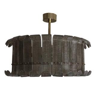 Mid-Century Art Glass Murano Round and Brass Chandelier, 2000s For Sale