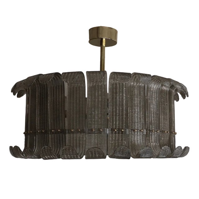 Mid-Century Art Glass Murano Round and Brass Chandelier, 2000s For Sale