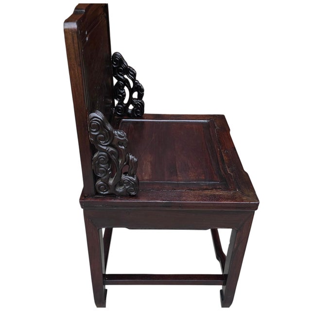 Asian Antique Late Qing Chinese Hongmu Scholar’s Chair With Carved Bird, Poetic Inscription and Openwork Scroll Supports, Circa 1880–1910 For Sale - Image 3 of 16