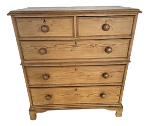 Two Over Three Drawers - Antique Pine Campaign Chest of Drawers From England