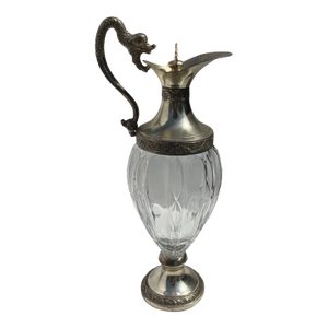 Mid 20th Century Italian Crystal & Silver Plate Dragon Handle Ewer by Distillerie Buton, Bologna