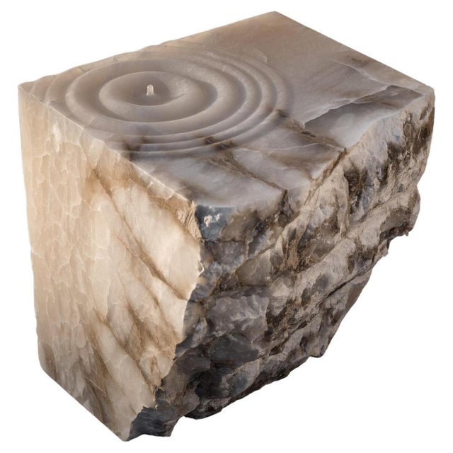 Brown Aqua Fossil Drop Sculpture Side Table in Alabaster by Amarist Studio For Sale - Image 8 of 8