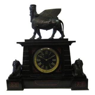 Early 20th Century Egyptian Revival Bronze and Marble French Mantle Clock For Sale