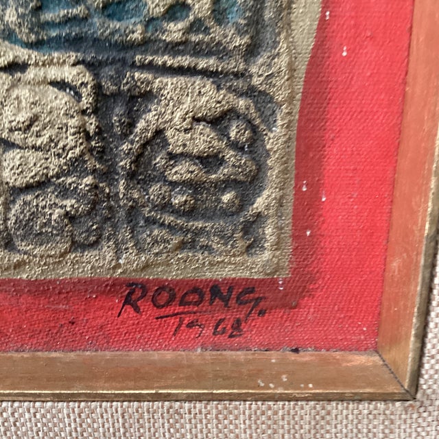 Vintage Asian Style Mixed-Media Abstract Textured Painting by Roong T. Circa 1968 For Sale - Image 12 of 12
