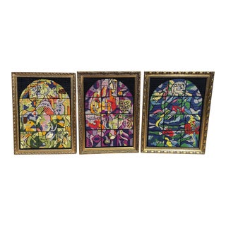 Vintage Marc Chagall the Jerusalem Window Needlepoints with Gold Frames- Set of 3 For Sale