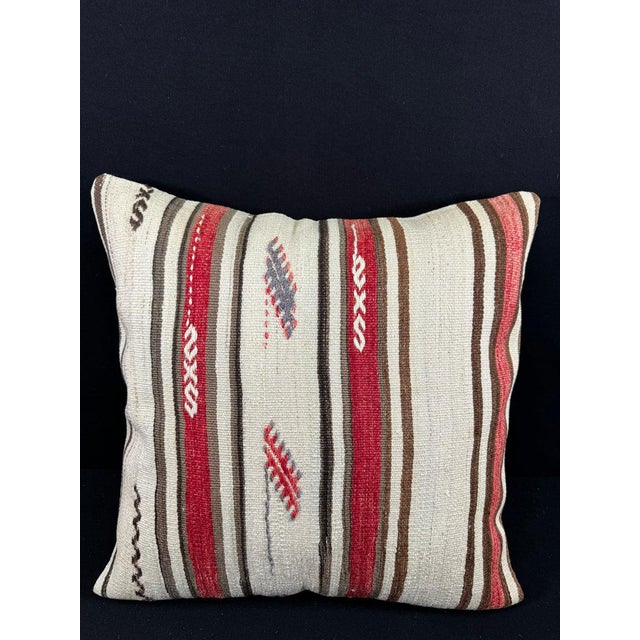 Turkish Hemp Pillow Cushion Natural Beige Red Pillow Cushion Cover 24x24 For Sale - Image 4 of 4