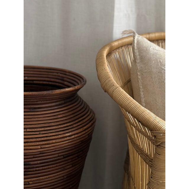 Contemporary 1970s Pencil Reed Floor Vase | Crespi Style Tall Amphora Rattan Vase For Sale - Image 3 of 6