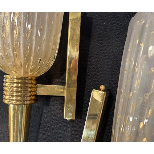 Brass and Glass Murano Wall Sconces, 1990, Set of 2 For Sale - Image 13 of 15