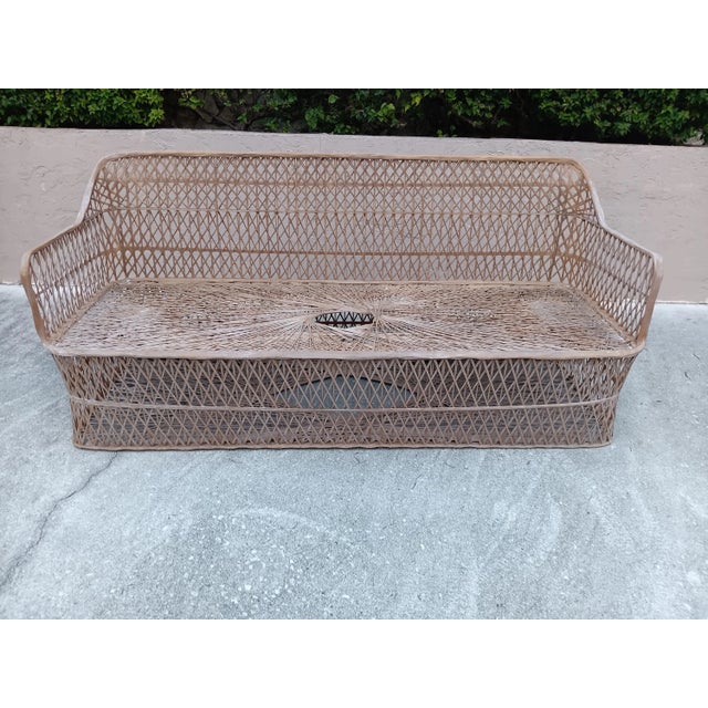 Russell Woodard Style Spun fiberglass outdoor sofa dark beige The Russell Woodard Style Spun fiberglass outdoor sofa in...