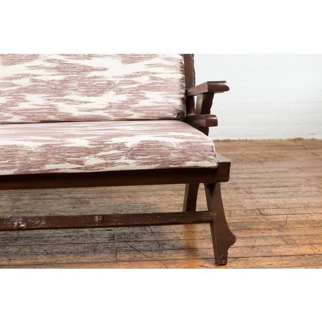 Brown Antique Natural Edge Settee with Custom Upholstery and Rustic Character For Sale - Image 8 of 13