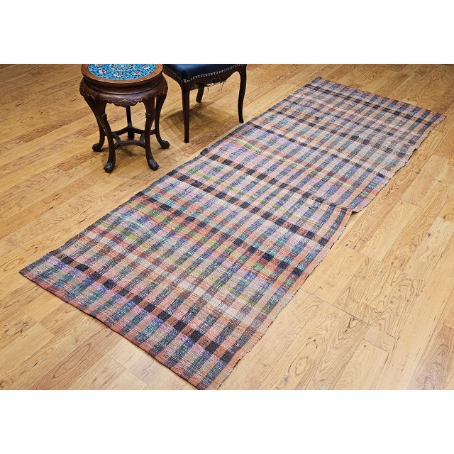Vintage 1920s American Rag Runner, Handwoven Wool & Cotton Stripes, 4x9 For Sale In Chicago - Image 6 of 16