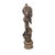 A standing Songye female power figure, known as Nkishi, exhibits a cylindrical neck, shoulders rounded, and arms elongated...