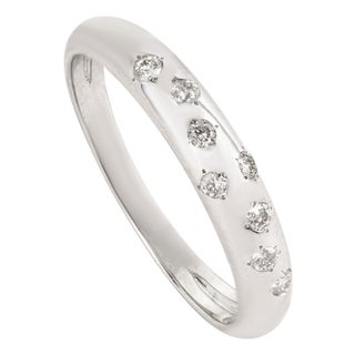 8 Flush Set Scattered Diamond Celestial Band Ring Size 5.5 in 14k White Gold For Sale