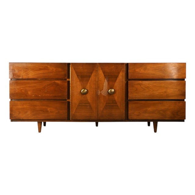 American of Martinsville Vintage Mid Century Modern 9-Drawer Lowboy Dresser, C. 1960s, Attributed For Sale