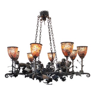 Maitland Smith Bronze "Monkey" Chandelier W/ Penn Shell Shades For Sale