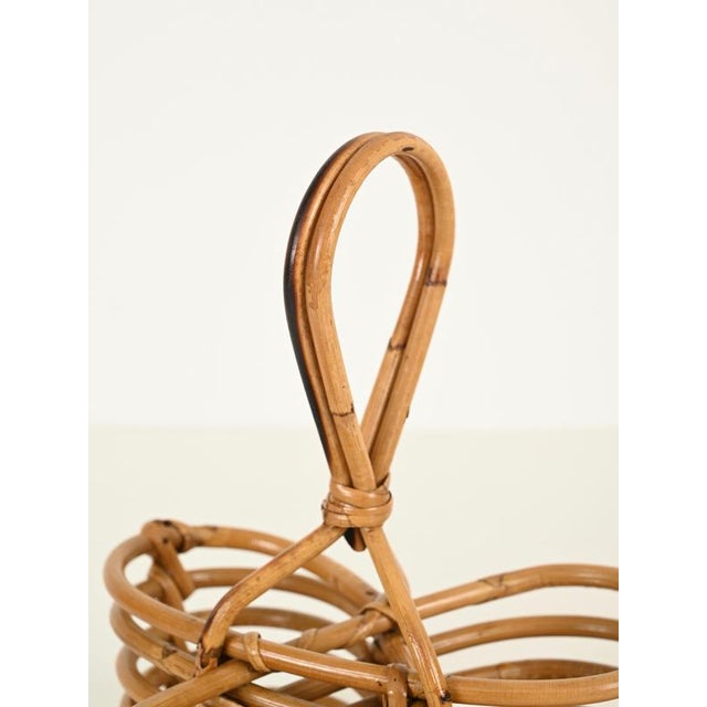 French Riviera Bottle Rack in Curved Bamboo and Wicker, Italy, 1970s For Sale - Image 6 of 11