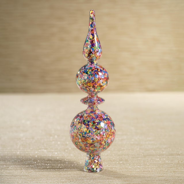 Contemporary Pentagon Multicolor Sequin Glass Tree Toppers, Set of 4 For Sale - Image 3 of 4