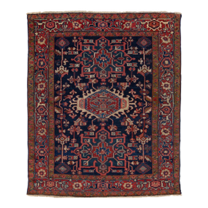 Antique Persian Heriz Blue Wool Rug Handmade With Medallion Design