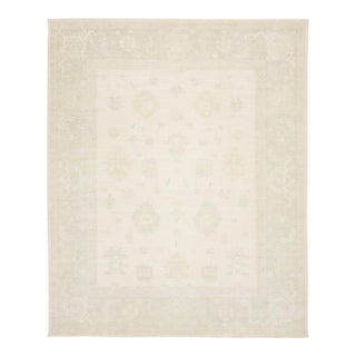 Modern Oushak Style Hand-Knotted Wool Area Rug – Ivory & Sage Transitional 12x15 For Sale