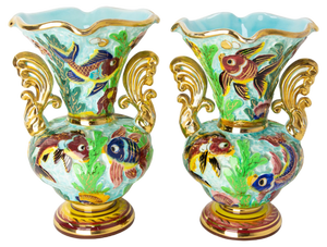 French Monaco Ceramic Vases with Sea Decoration, 1960s, Set of 2
