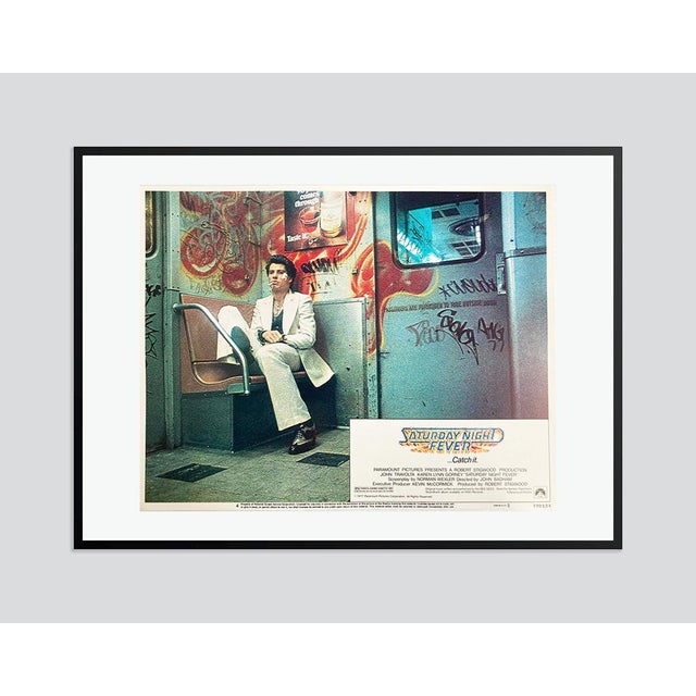 Modern 'Saturday Night Fever' 1977 Original Vintage Lobby Card Framed in Black For Sale - Image 3 of 3