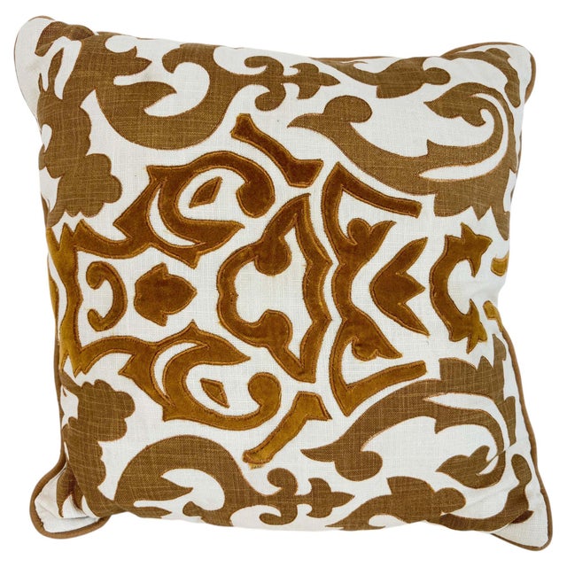 Baroque Moorish Silk Velvet Appliqué Decorative Throw Pillow An elegant custom-made accent pillow featuring a luxurious...