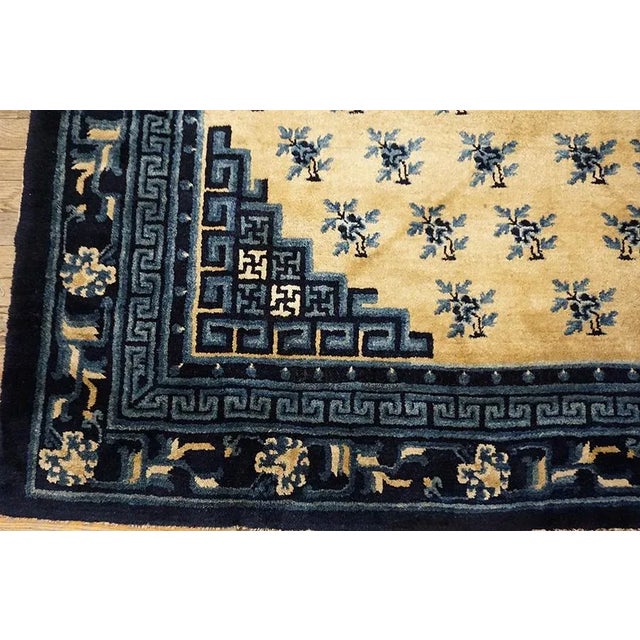 1920s Beige Medallion Floral Antique Chinese Baotou Carpet 5' 9" X 6' 2" Handknotted Wool Rug For Sale - Image 9 of 11