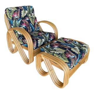 Restored 1990s 3/4 3-Strand Round Pretzel Rattan Lounge Chair With Ottoman For Sale