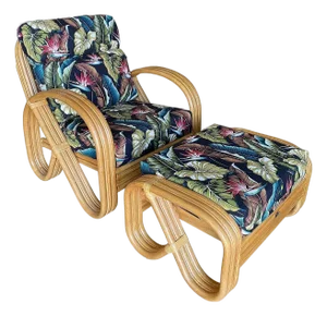 Restored 1990s 3/4 3-Strand Round Pretzel Rattan Lounge Chair With Ottoman