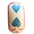 A set of four round hand-painted napkin rings with blue and pink heart motif. Dimensions: 2" Diameter 1" Deep