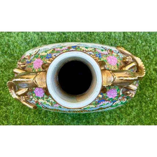 Antique X-Large Chinese Famille Rose Moon Flask Gold Dragon Handles Marked 19th Century For Sale - Image 9 of 18