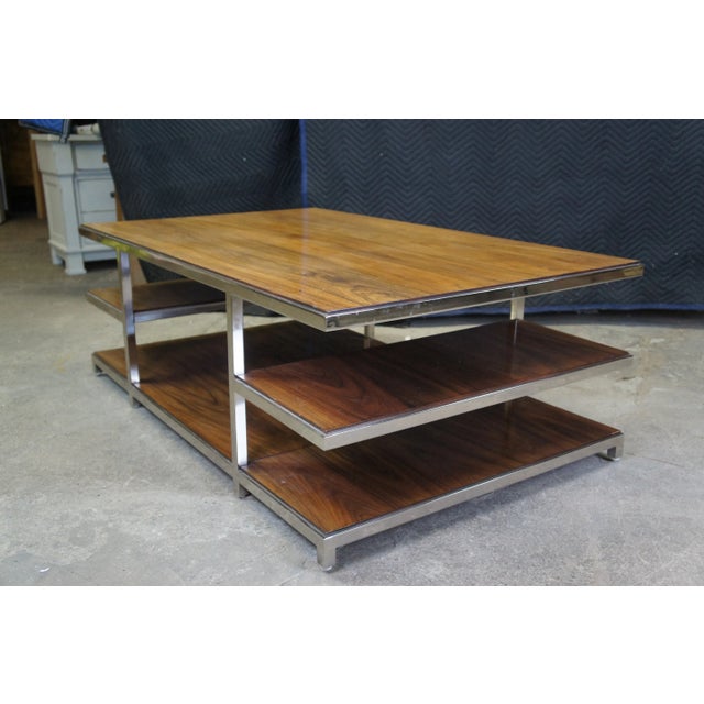 Mid 20th Century Williams Sanoma Tribeca Rosewood & Chrome Modern Tiered Coffee Cocktail Table For Sale - Image 6 of 12