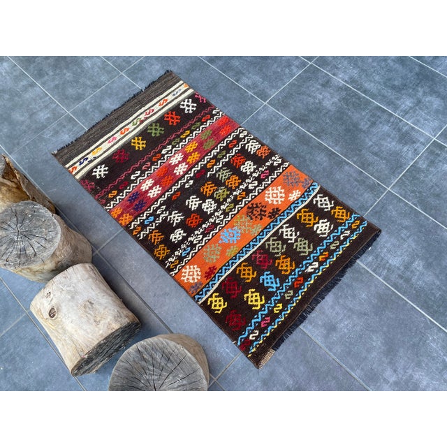 Farmhouse Vintage Flower Pattern Kurdish Kilim Rug For Sale - Image 3 of 10