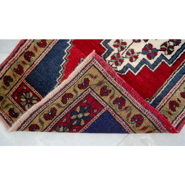 Navy Blue 1970s Hand Made Small Turkish Rug. DoorMat Entry Decor Kitchen Mat Baht Mat - 22'' X 43'' For Sale - Image 8 of 12