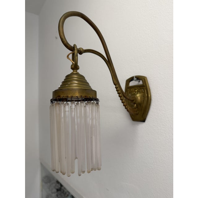 Early Art Deco Brass and Glass Wall Sconces, 1919, Set of 2 For Sale - Image 6 of 9
