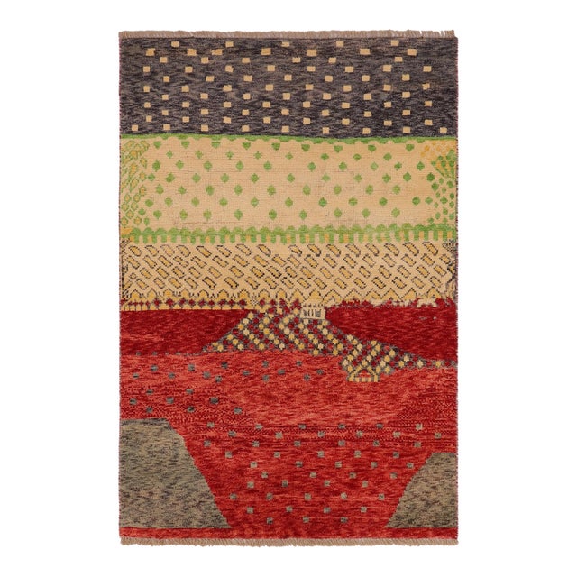 Contemporary Balochi Red/Gray Wool Rug - 3'2''x4'10'' For Sale