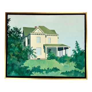 1970s Impressionist Americana Farmhouse Landscape Original Oil Painting, Artist Signed For Sale