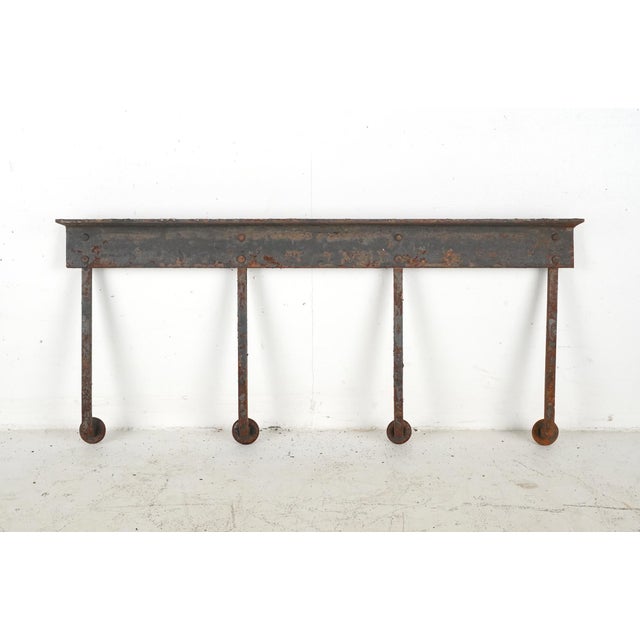 Mid 20th Century Antique Wrought Iron Industrial Peg Wall Rail Rack For Sale - Image 5 of 6