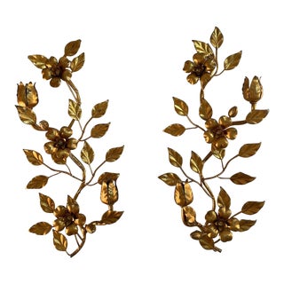1960s Italian Gilded Tole Wall Candle Sconces - a Pair For Sale