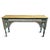 Hand crafted wood console table with architectural spindle carved design. Blue wash finish with sanded natural top.