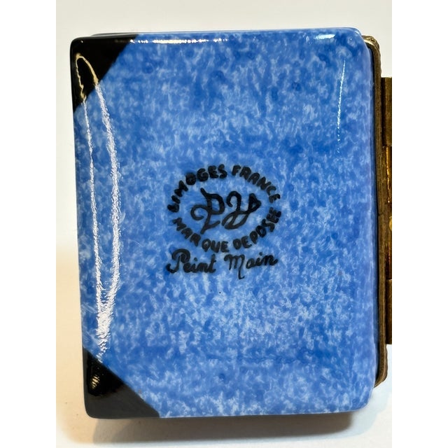 Blue Limoges Porcelain Box With Teddy Bear on Book Hand-Painted France For Sale - Image 8 of 12