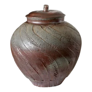 1970s Large Brown Artisan Pottery Urn With Lid