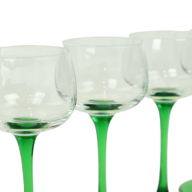 Vintage Luminarc Alsace Wine Glasses with Green Base, 1970s, Set of 10 For Sale - Image 9 of 14