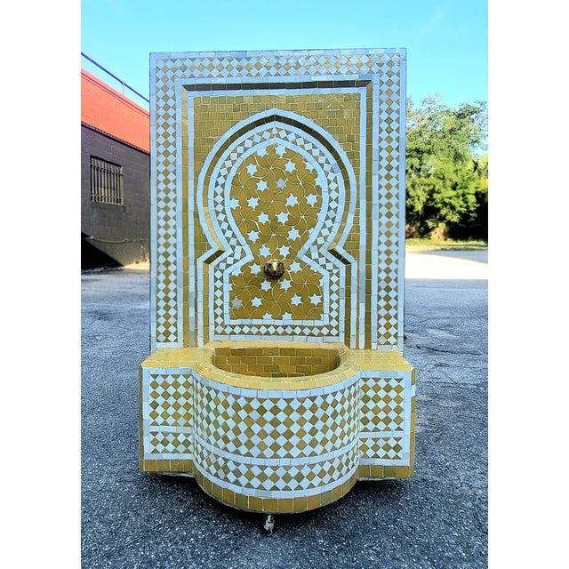 Moroccan Yellow & White Mosaic Tile Fountain / Rafraf Style For Sale - Image 9 of 9