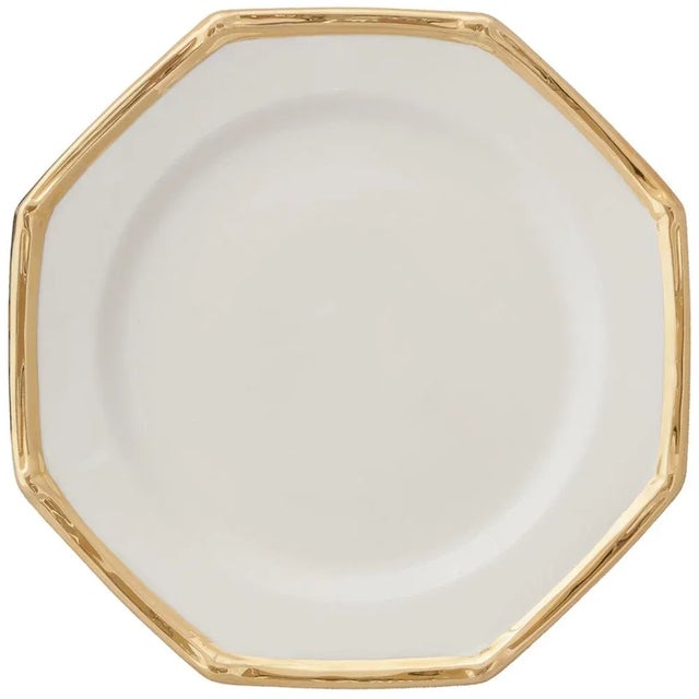 White Plates with Gold Bamboo from Este Ceramiche, Set of 6 For Sale - Image 3 of 3