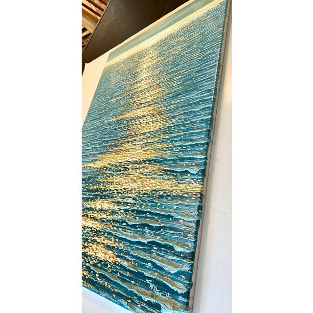 Golden Hour Ocean Reflection | Original Contemporary Textured Oil Painting — By Samuel H. (24" X 36") | Custom Framed For Sale - Image 6 of 8