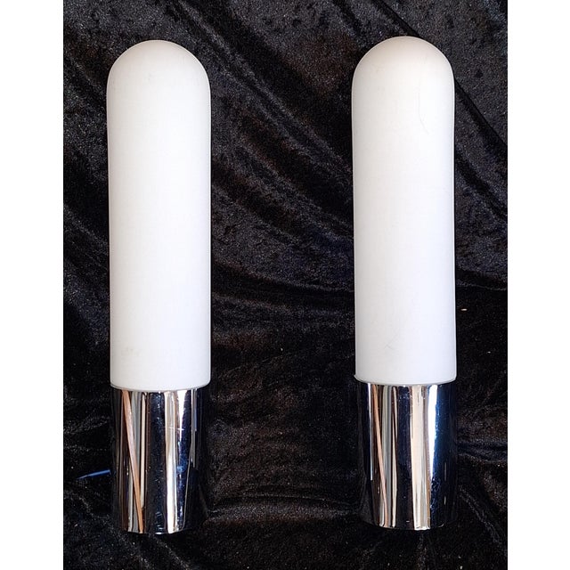Silver Vintage Wall Lamps with Chrome-Plated Metal Bracket and White Opal Glass Shade from Glashütte Limburg, 1980s, Set of 2 For Sale - Image 8 of 8